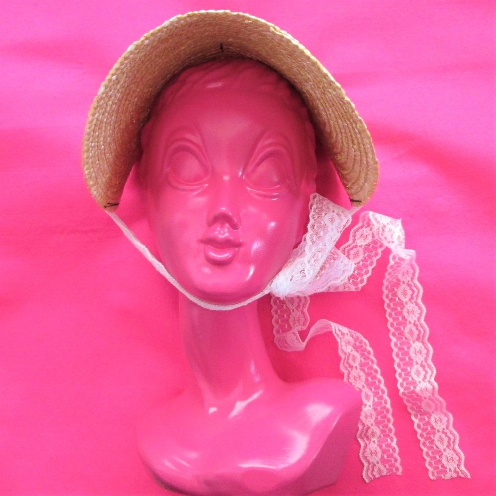 cottagecore straw bonnet lace hat retro prairie